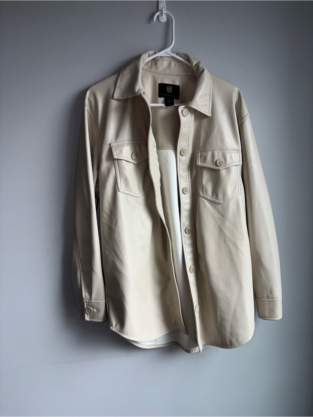 House of Harlow 1960 Cream Faux-Leather Button-Up Jacket